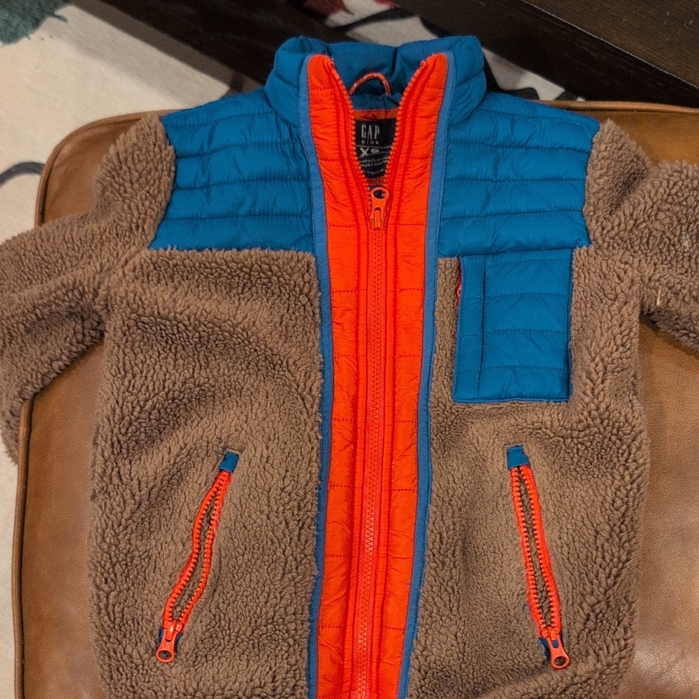 GAP Brown Fleece Jacket with Blue and Orange Details